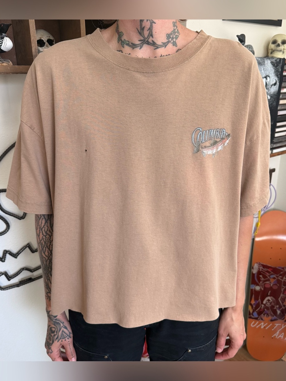 Vintage 90s 2000s Cropped Columbia Fishing Distressed Graphic Tee ~ Size 2XL